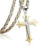 Trendsmax Mens Chain Boys Stainless Steel Cross Pendant Necklace 5mm Byzantine Necklace 22inch