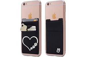 Cardly Wallet | Card and Money Holder for Cell Phone | Sticks On Case (Black & Heart w/Paw)