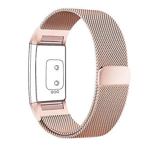 hooroor for Fitbit Charge 2 Bands Small Large for Women Men, Milanese Loop Stainless Steel Metal Sport Bracelet Strap with Unique Magnet Lock Replacement Wristbands for Fitbit Charge 2 Fitness Tracker