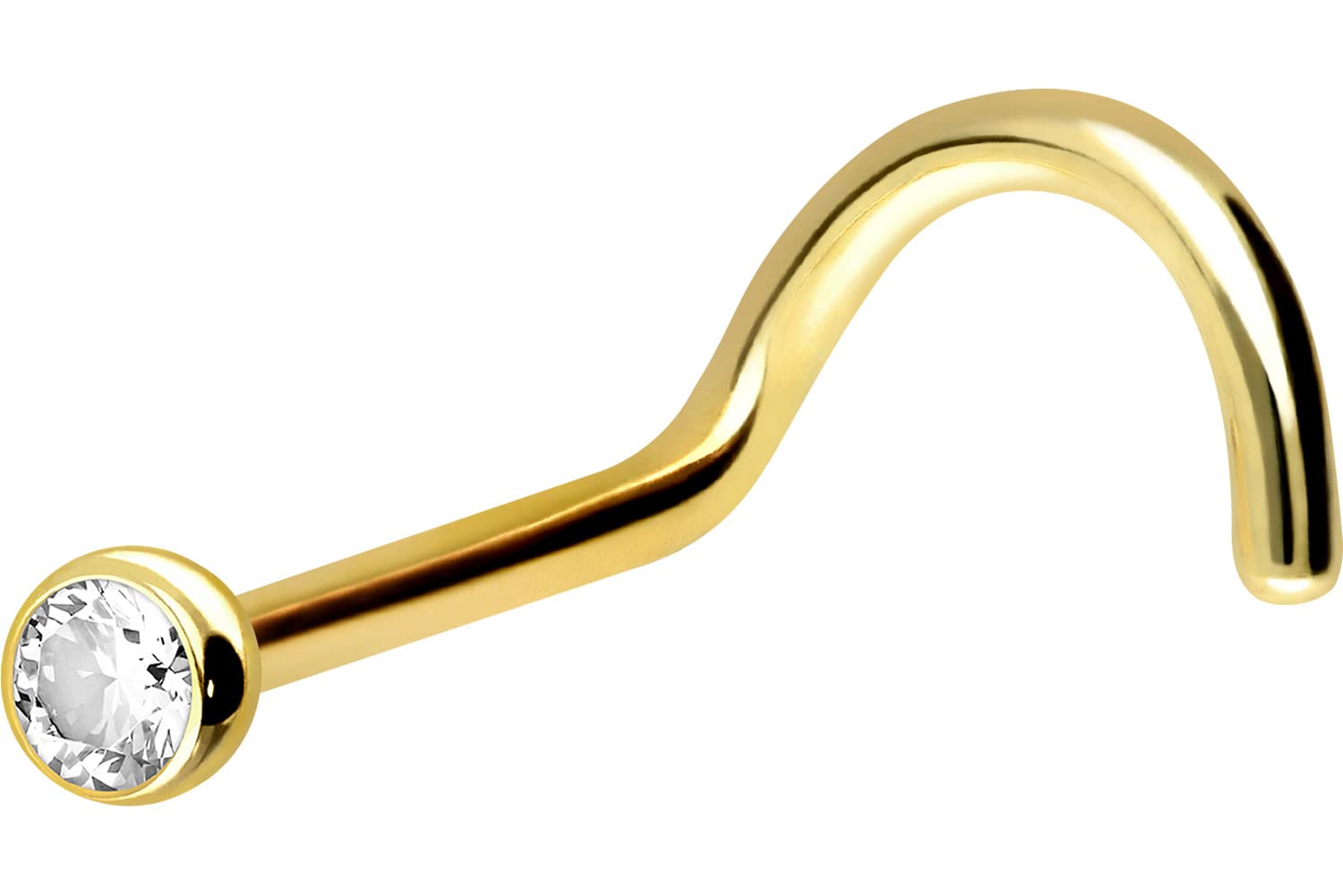 PIERCINGLINE 18 Carat Gold Nose Piercing Stud, 1.6 mm Crystal, 6 mm, 0.6 mm Gauge, Yellow Gold, Unisex