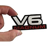 1pc V6 Magnum Emblems Fender Door Nameplate 3D Badge Stickers Logo 1500 Van Fit for Durango V6 (Chrome Red)