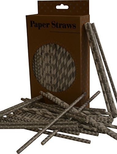 Paper Straws, Biodegradable, Sparkling Silver color with different designs, Box of 144 straws