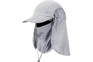 Foldable Sun Cap, Fishing Hats, UPF 50+ Protection Caps with Face Mask Neck Flap
