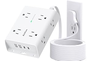 Surge Protector Power Bar, Addtam 5 ft Flat Plug Extension Cord Indoor with 4 USB Ports(2 USB C), 8 Widely Outlets Extender D
