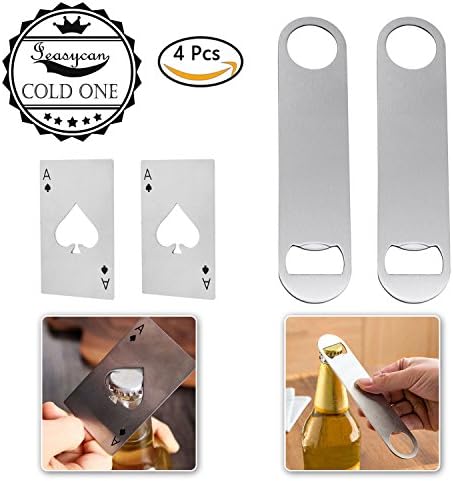 4PCS Bottle Opener ,  Stainless Steel Portable 2PCS Credit Card Size With 2PCS Heavy Duty Flat Decrowner ,  Slim Can Bartender Hand Beer Tool Gadget For Kitchen ,  Bar ,  Wedding ,  Party , Restaurant