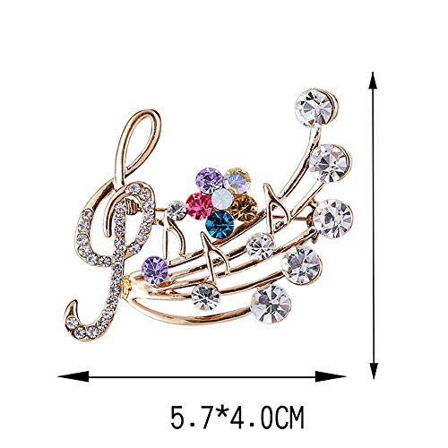JczR.Y Fashion Music Note Sheet Brooch Colorfu Rhinestaone Flower Note Treble Clef Brooch Pin Scarf Buckle for Women Wedding Concert Party Jewelry Gift(Gold)