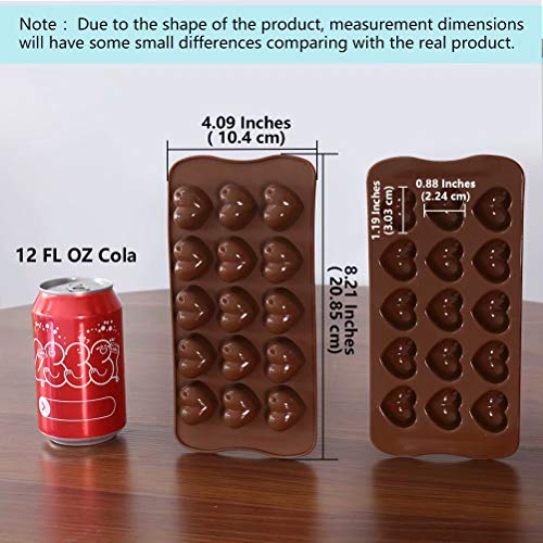 77L Candy Molds, Set of 2 [15 Cavity Heart Shape Mold], Silicone Chocolate Molds for Home Baking - Reusable DIY Baking Molds for Candy, Chocolate, Jelly or More (Brown) - Thumbnail 4