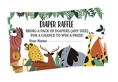 Inkdotpot 30 Baby Shower Diaper Raffle Ticket Lottery Insert Cards Supplies Games For Baby Shower Party Jungle Animals Bring A Pack Of Diapers To Win Favors Gifts And Prizes