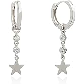 Star Dangle Earrings 925 Sterling Silver Huggie Hoop Earrings for Women