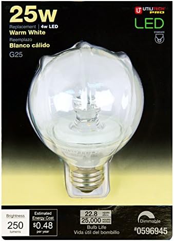 Utilitech 4-Watt (25W Equivalent) G25 Medium Base 596945 Warm White Dimmable Decorative LED Light Bulb ENERGY STAR