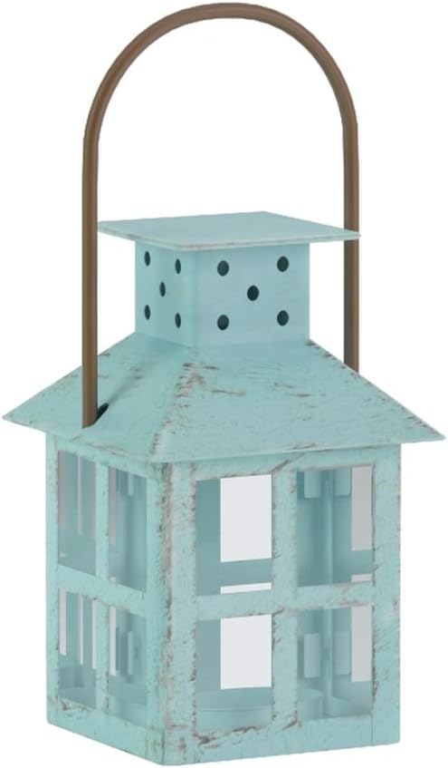 Kate Aspen, Distressed Metal Vintage Decorative Mini Lantern, Centerpiece, Party Favor, 2.5 x 2.5 x 6.5, Blue: Home & Kitchen