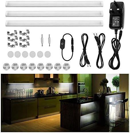 Under Cabinet Closet Light, Guaiboshi 30cm Dimmable Under Counter Lights Touch Control LED Lighting Bar, 3 Panel Kit for Kitchen Shelf Locker Show Case, Total of 12V 6500K Cool White [Energy Class A+]