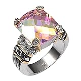 Weina Created Rose Rainbow Topaz Silver Filled Ring Size 10