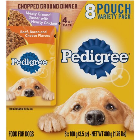 PEDIGREE CHOPPED GROUND DINNER VARIETY PACK HEARTY CHICKEN AND BEEF, BACON & CHEESE (PACK OF 4)