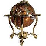 Unique Art 13-Inch Tall Table Top Amberllite Pearl Gold Stand Gemstone World Globe with Gold Tripod Stand