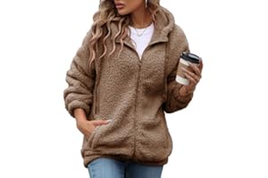 Vipwest Womens Fleece Jacket Fall Winter Full Zip Sherpa Coat with Hood S-5XL