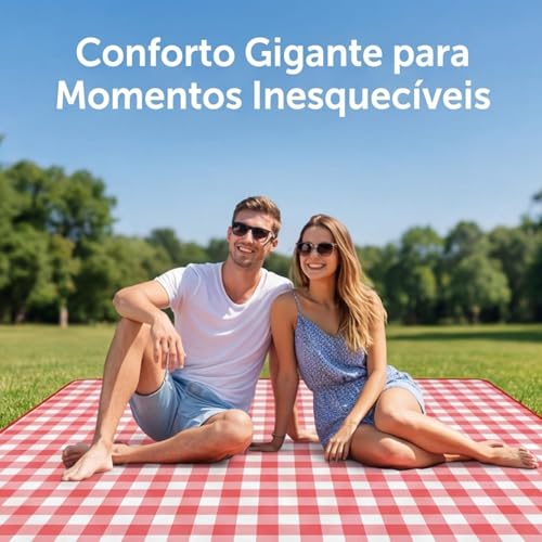 Tapete Piquenique Impermeável Dobrável, Grande 200x200cm, com Alça, Toalha para Picnic, Parque, Praias, Passeios ao Ar Livre, a Prova de Água, Fácil de Carregar (Vermelho)