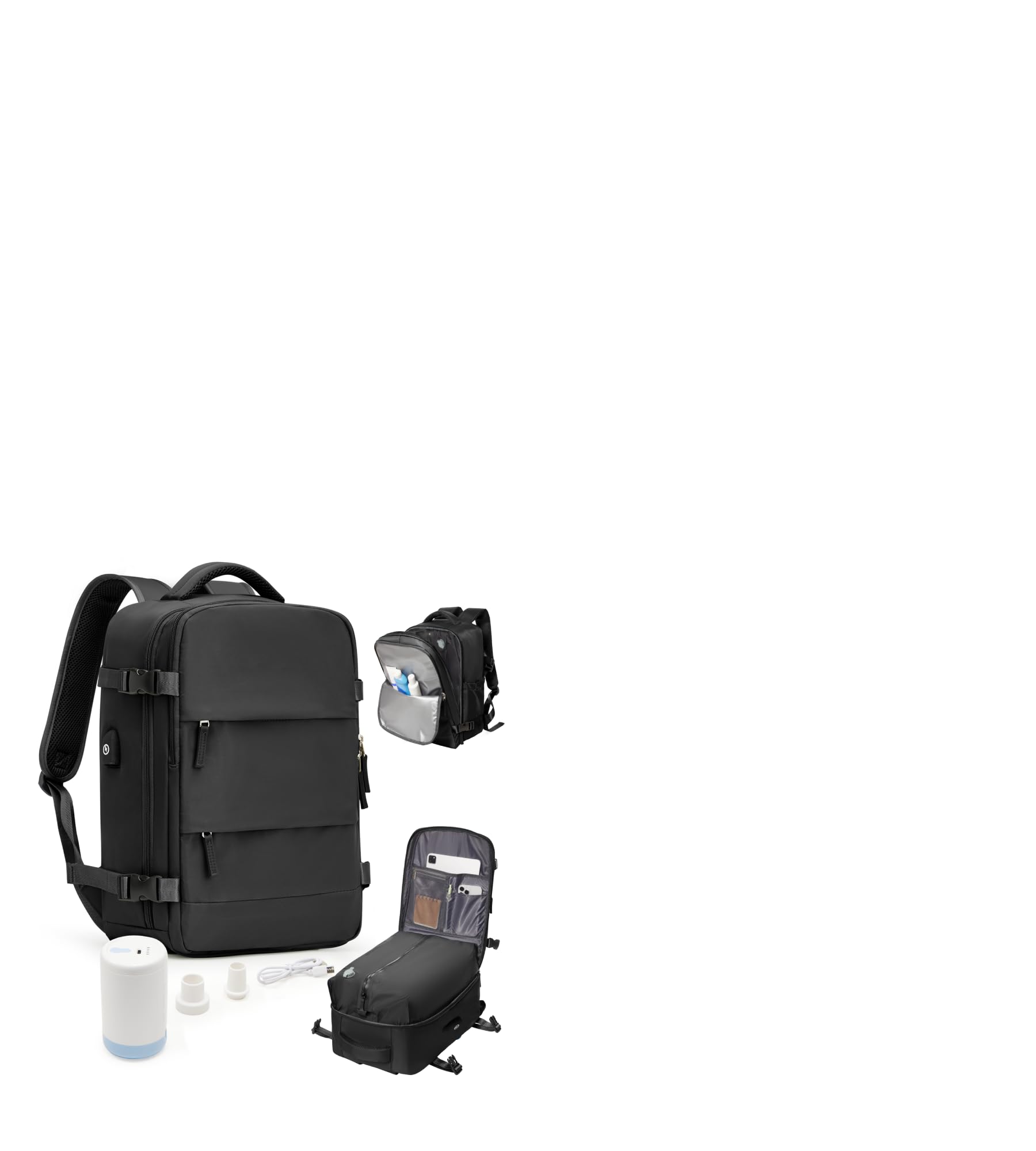 Photo 1 of Vacuum Seal Backpack Travel Backpack with Vacuum Compression with Air Pump Waterproof 18x14x8 inches Carry On Luggage Personal Item Travel Bag for Women Men- Black