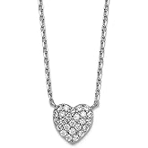 JewelryWeb 9.6mm 925 Sterling Silver Rhodium Plated Polished Pave CZ Love Heart With 2in Extension Necklace 16 Inch Pendant Necklace for Women