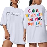 Jinluth Oversized Christian Shirts for Women Jesus Faith Shirt Bible Verse T Shirt God is Within Her Tees Inspirational Tops