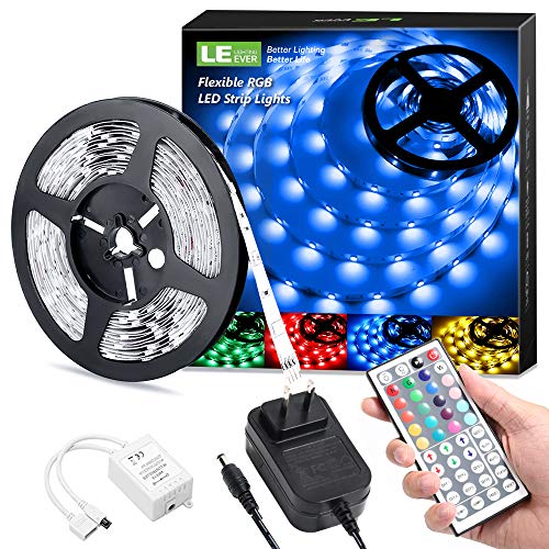 LE LED Strip Lights, 16.4ft RGB 5050 LED Strips with Remote Controller, Color Changing Tape Light with 12V Power Supply for Room, Bedroom, TV, Kitchen, Desk