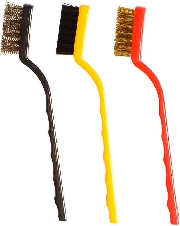 Cleaning Tool Kit 3 Piecec Mini Wire Brush with Brass, Nylon, Stainless Steel Bristles