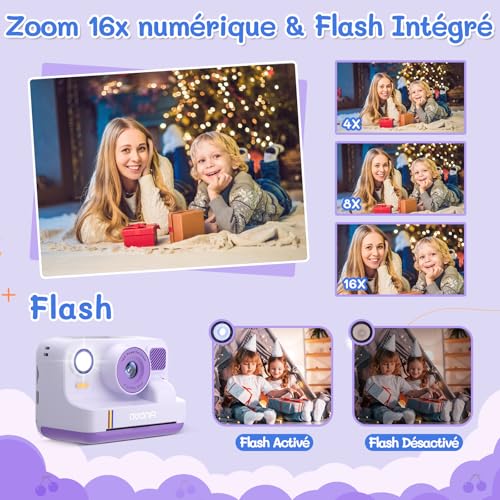 Instant Camera Child Gift Toy Girl Boy 3-12 Years, AWANFI Digital Video Camera 1080P 32GB Card with 3 Rolls of Paper and Bluetooth APP Printing