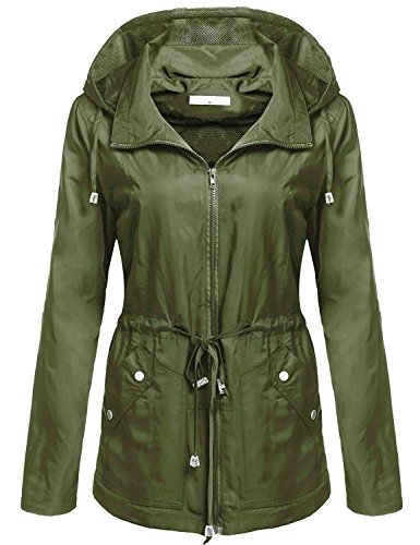 Elever Women's Detachable Hooded Drawstring Anorak Military Utility Jacket Army Green S
