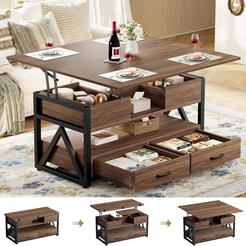 Memobarco 40" Lift Top Coffee Table with Storage,Walnut | 4 in 1