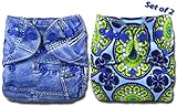 Bumwrap (2 Pk) Charcoal Bamboo Pocket Cloth Diaper Double Gusset with 5 Layer Insert - Denim