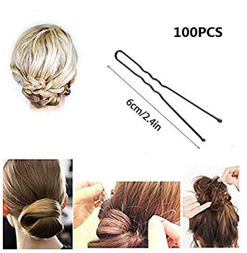 DNHCLL 100PCS Black Metal U-Shape Bobby Pins Curved Bun Hair Clip,Special Hair Pin Of The Studio for Girls Women and Hairdressing Salon,Is Used To Add Coarse Fixed Tool