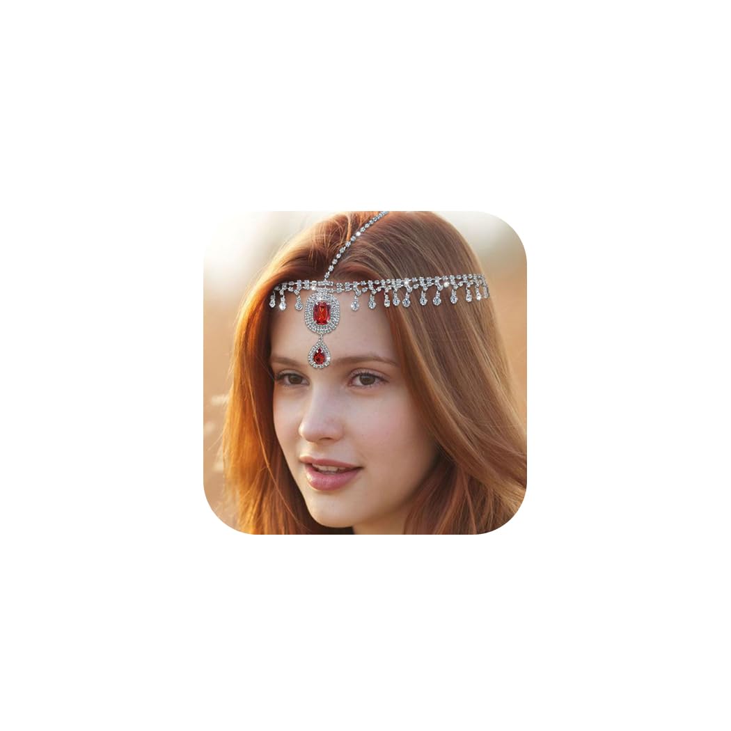 IYOU Women Boho Head Chain Silver Crystal Tassel Headband Rhinestone Pendant Bridal Headpiece for Wedding Gatsby Party