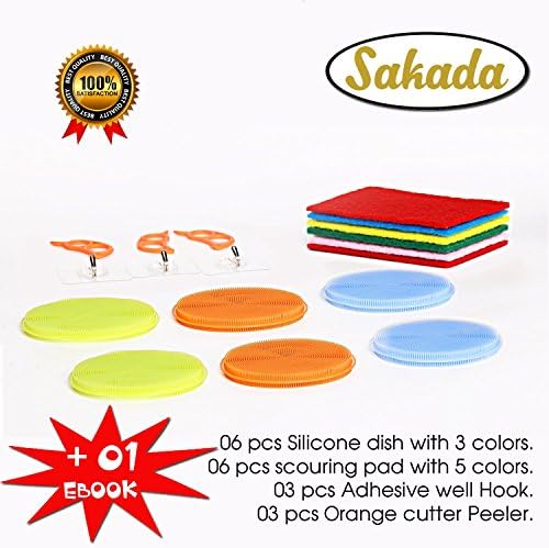 Silicone Dish Rubber Sponges with Scouring Pad Kit - Safe, Durable, Comfortable Set of Washing and Cleaning Tools for Plates, Pots, Glasses, Cups even Fruits &amp; Vegetables | Kitchen All Around Scrubber