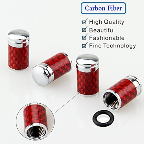 Valve Caps Prevent Corrosion, Car Dust Cover, Caron Kalen Universal Carbon Fiber Wheel Tire Air Caps Valve Stem Cover For Car/Motorcycle,Air Leakproof And Protection Your Valve Stem (Red 4 Pcs/Set)