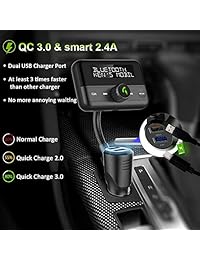 Transmisor FM Bluetooth para el automóvil, Adaptador de radio inalámbrico Llamadas con manos libres 4.2 Bluetooth Crystal Clear Sound QC3.0   2.4A Puertos USB duales Pantalla grande AUX TF Card Reproductor de música Transmisor para automóvil