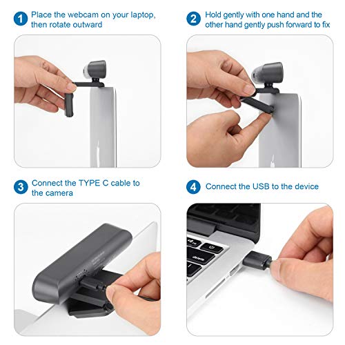 New Upgraded Webcam with Dual Microphone, USB Computer 1080P HD Streaming Web Camera 360 Degree Rotatable for Desktop Laptop PC Mac with Flexible Rotatable Clip Dark Gray