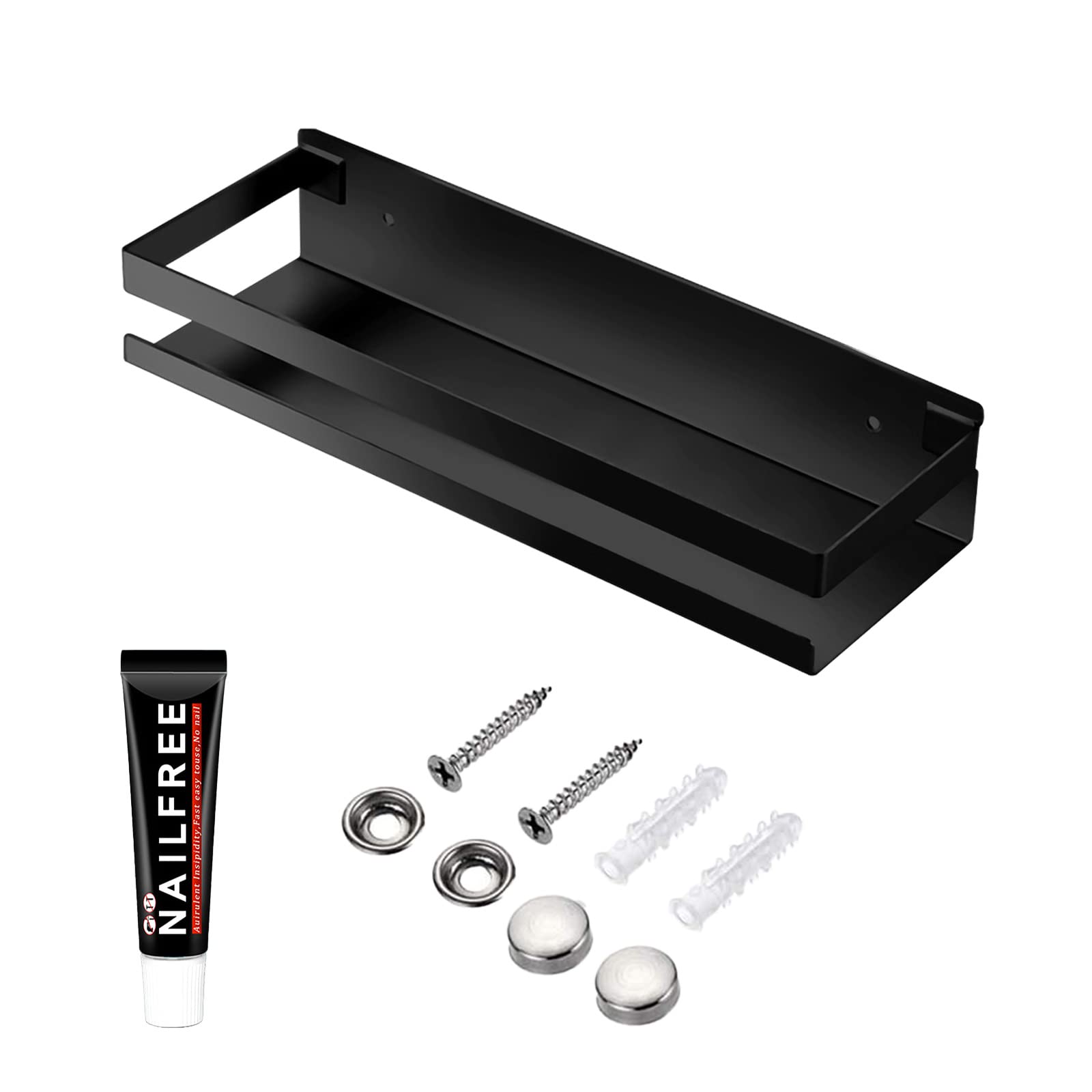 Rustproof Metal Storage Floating Shelf Wall Mounted Rectangular Shelf Bedroom, Bathroom, Living Room, Kitchen and Laundry Room, Nail Free Floating Shelf Wall Mounted Storage Shelf (30cm Black)