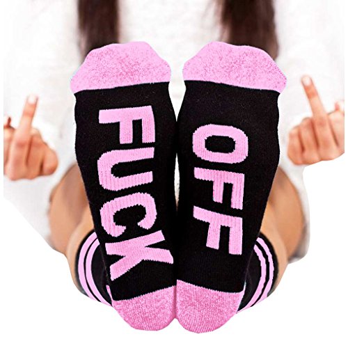 Socks FUCK OFF Ribbed Knit Half Crew Socks Fall Winter Ferbia Unisex Embroidery Swear Word Curse Printed Stockings