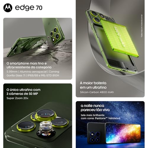 Smartphone Motorola Edge 70 5G - 256GB 24GB (8GB RAM + 16GB RAM Boost), Ultrafino, 3 cameras 50MP, Tela 1.5K extreme Amoled 120hz - Gadget Gray | 16GB RAM Boost, Ultrafino, 3 Câmeras 50MP, Tela 1.5K Extreme Amoled, 120Hz