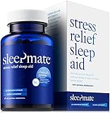 SleepMateTM Melatonin Plus Natural Sleep Aid - Non Habit Forming Clinically Proven Sleeping Pill for Stress Relief - Herbal Supplement with Sensoril Valerian Chamomile L-Theanine GABA 5HTP - 1 Bottle