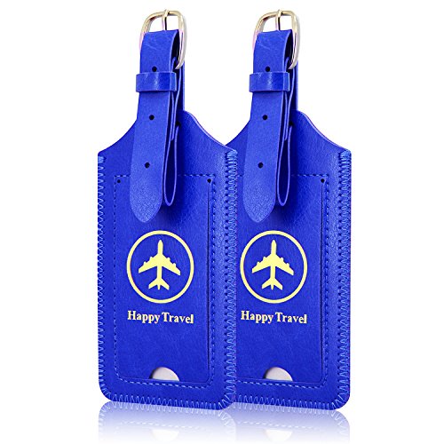2 Pack Luggage Tags, ACdream Premium PU Leather Case Name Luggage Bag Tags for Travel Bag Suitcase Set with Name ID…