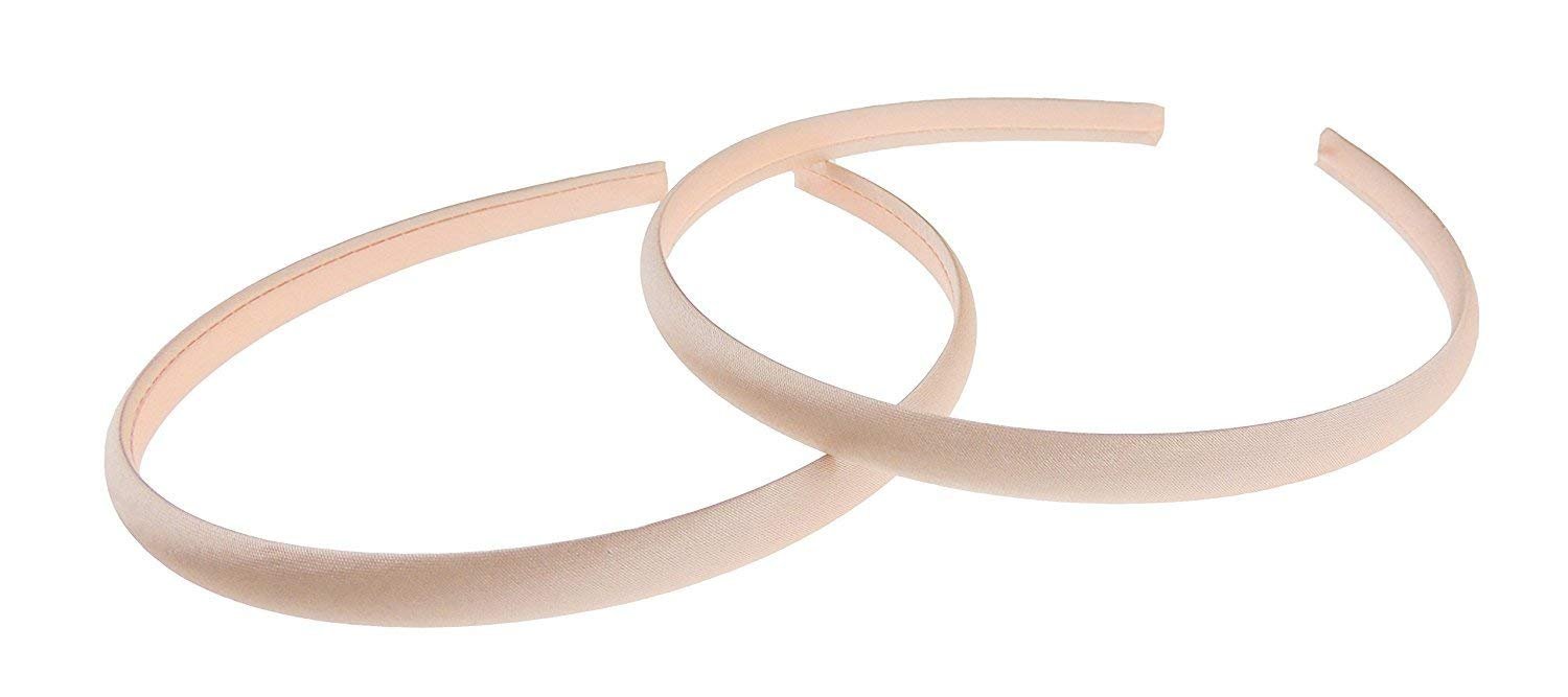 Pair of 2 Slim Thin 1cm Satin Covered Teens Girls Bridesmaid Basic Party Satin Plain DIY Alice Headband Hairband Head Hair Band Kids School Uniform (Pale Pink, One Size)