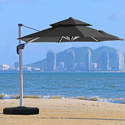 PURPLE LEAF 11 Feet Double Top Deluxe Patio Umbrella Offset Hanging Umbrella Outdoor Market Umbrella Garden Umbrella, Black