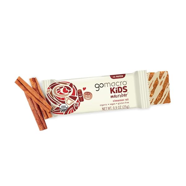 GOMACRO KIDS MACROBAR ORGANIC VEGAN SNACK BARS – CINNAMON ROLL (0.90 OUNCE BARS, 7 COUNT)