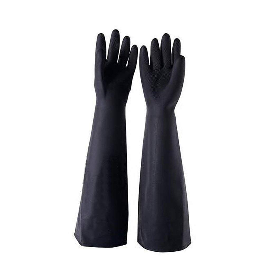 Yifant Industrial Gauntlet Gloves Long and Thick Rubber Gloves Elbow Length 60cm Anti-acid Hand Protector Wear,Black 1 Pair