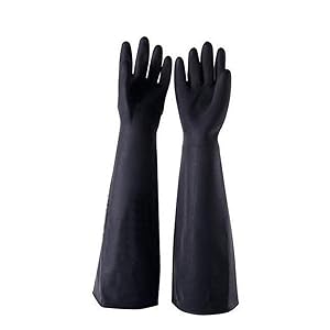 Yifant Industrial Gauntlet Gloves Long and Thick Rubber Gloves Elbow Length 60cm Anti-acid Hand Protector Wear,Black 1 Pair
