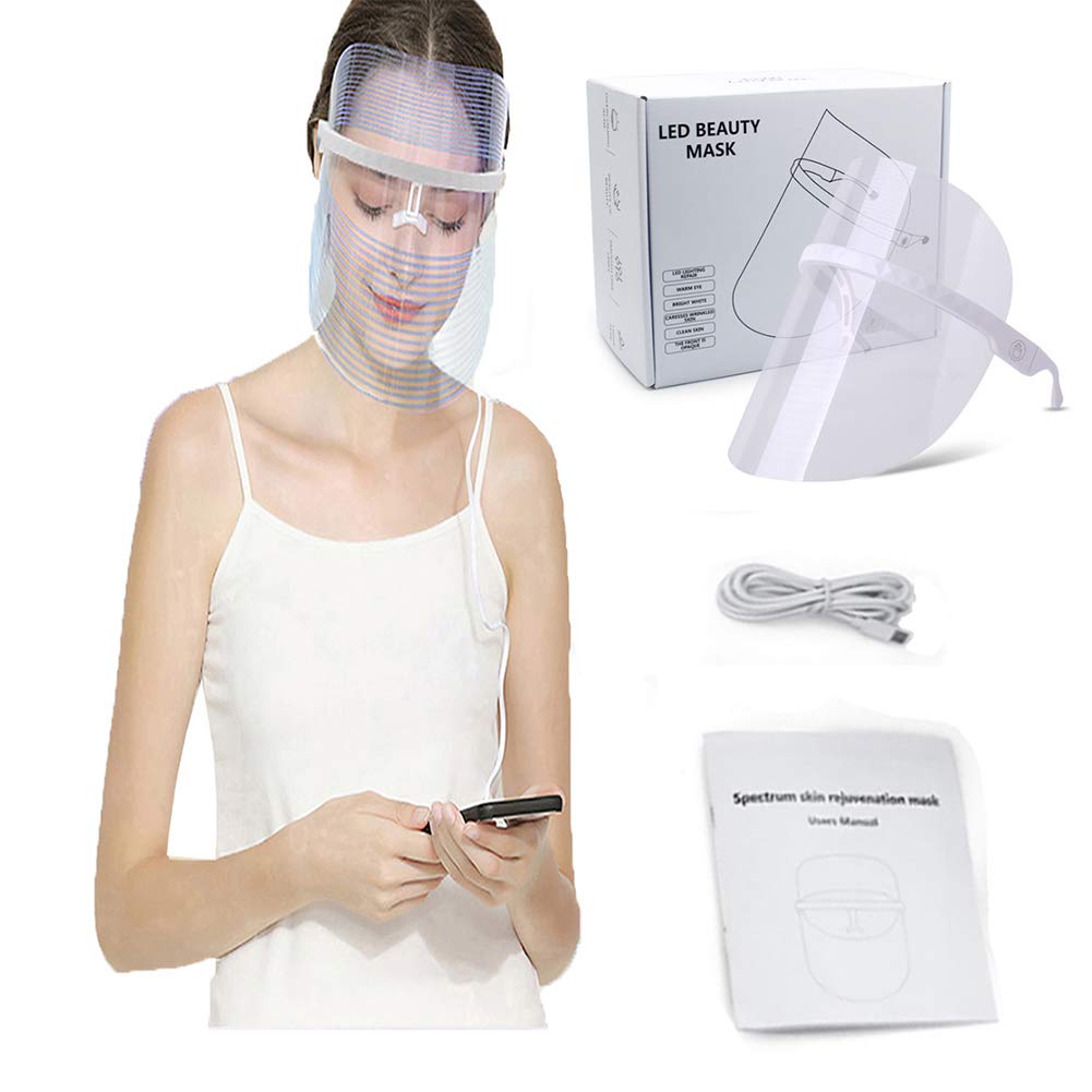 LED Face Mask - Blue & Red & Yellow Light Mask - Red Light Devices Led Facial Mask - Skin Care LED Light Therapy Facial Photon - Wireless Led Light Mask for Face