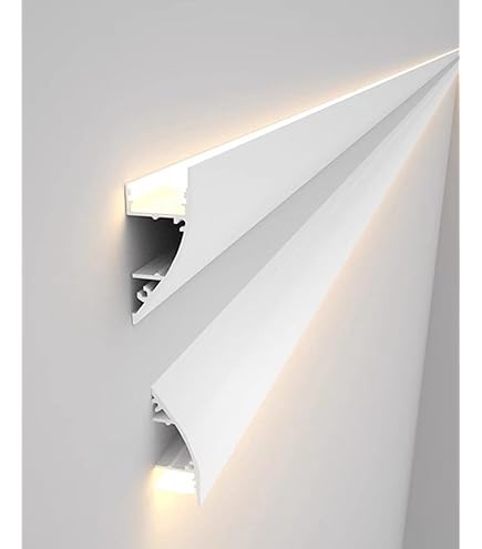 Led Baseboard Wall Mount Led Strip Channel For Indirect Lighting, Living Room/Bedroom/Hallway Led Diffuser Aluminum Profile, Skirting Baseboard Uplighting Downlighting(300cm/9.8ft Led Light Strip Diffuser