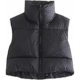 Unilexi Womens Warm Retro Padded Cropped Vest Stand Collar Puffer Short Vest Sleeveless Coat