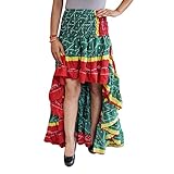 Womens Hi Low Skirt Recycled Sari Cherished Cheer Tiered Full Flare Ruffle Skirts S/M